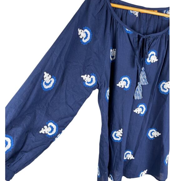 Oliphant Embroidered 3/4 Sleeve Cotton Blouse Tassel Scoop Neck Top Size Medium‎ - Picture 4 of 9